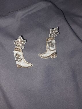 Pink Lily White and Gold Cowboy Boot Star Earrings